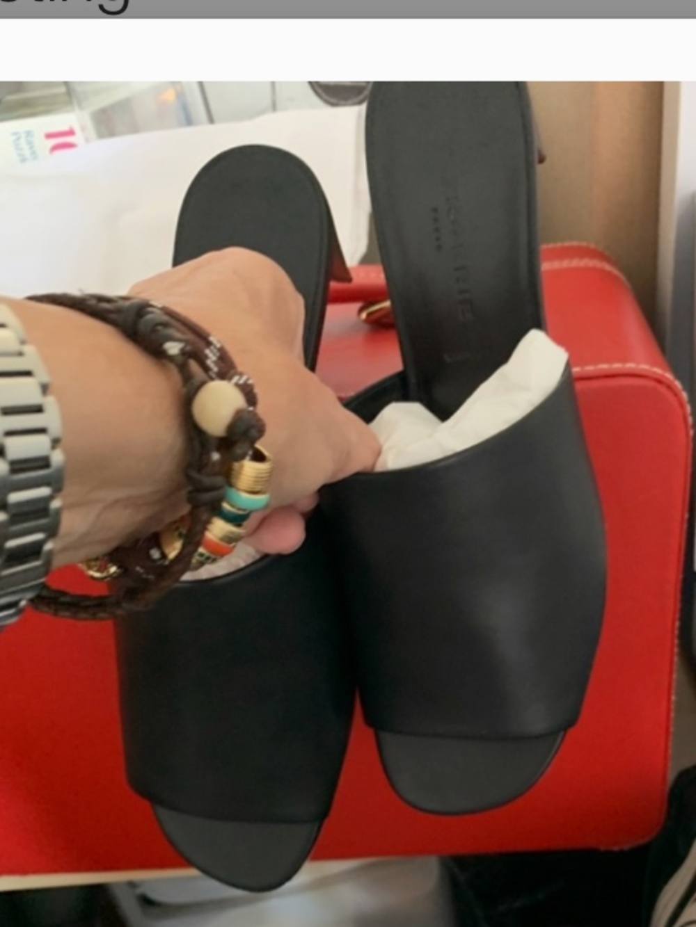 NIB, Clergerie Black Leather open toe slides, size 9